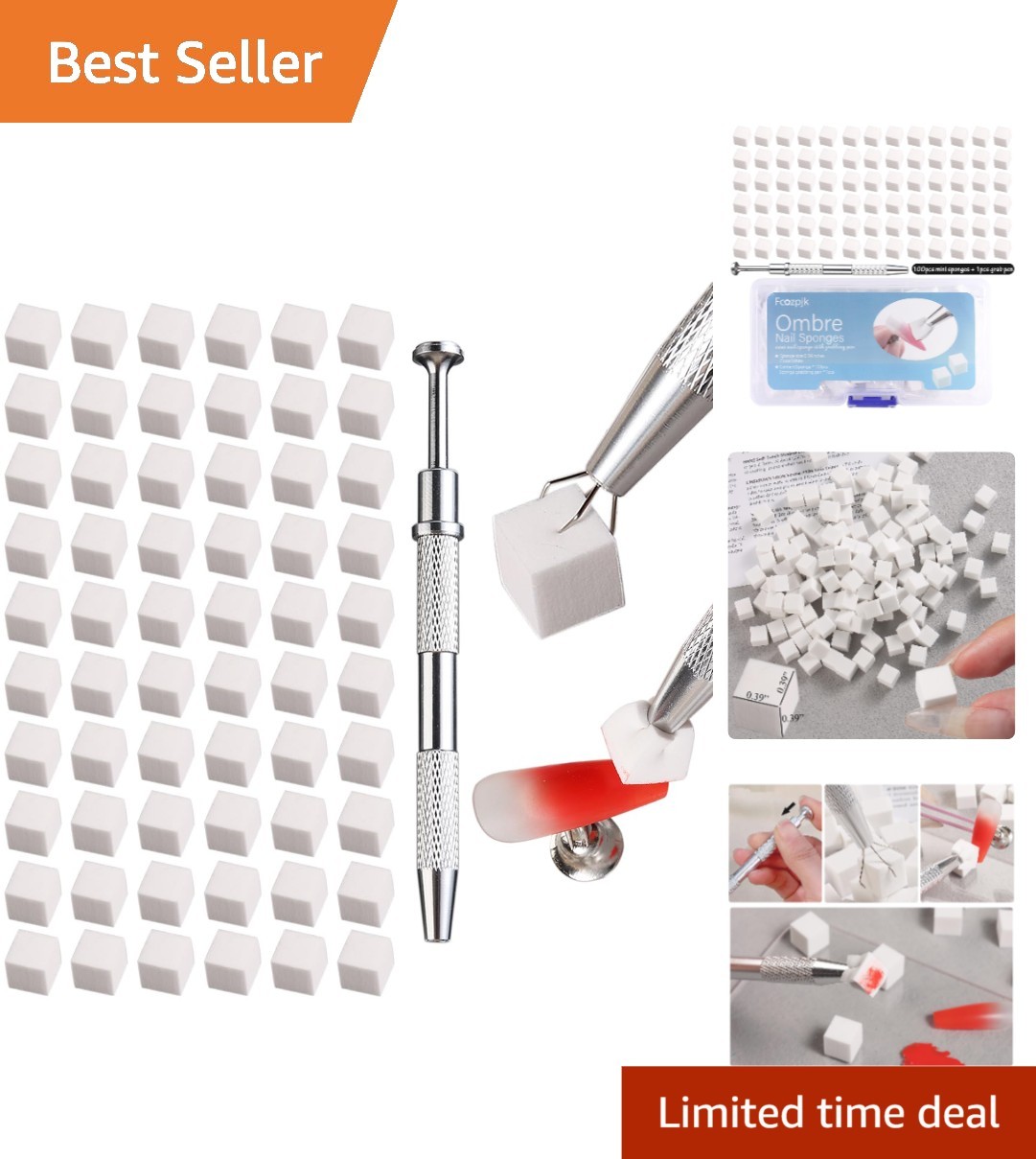Compact 100pc Ombre Nail Sponges with Convenient Grabbing Pen for Details