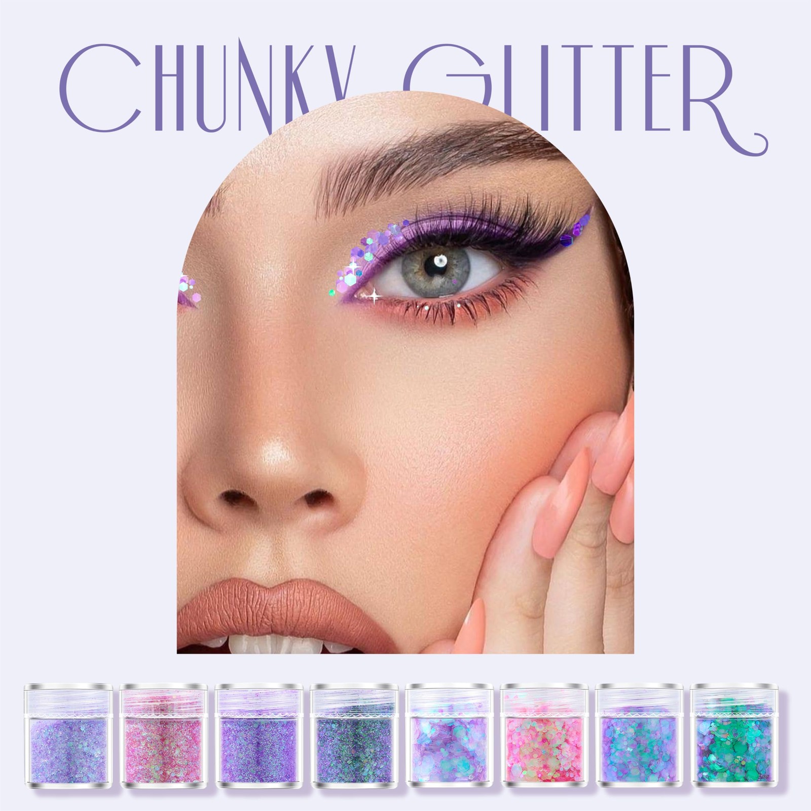 8-Jar Mermaid Purple Glitter Set, Holographic Fine Powder & 1mm & 2mm & 3mm S…