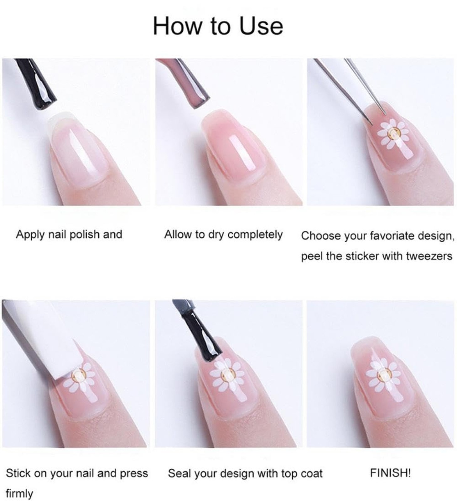Flower Nail Stickers Rose Nail Art Decals with Gold Design 5D Embossed Self A…