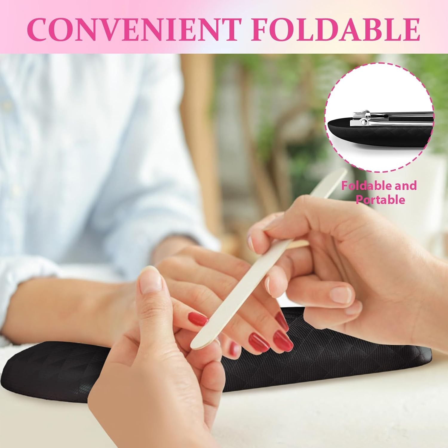 AORAEM Nail Arm Rest, Foldable Leather Rest with Non-slip Black