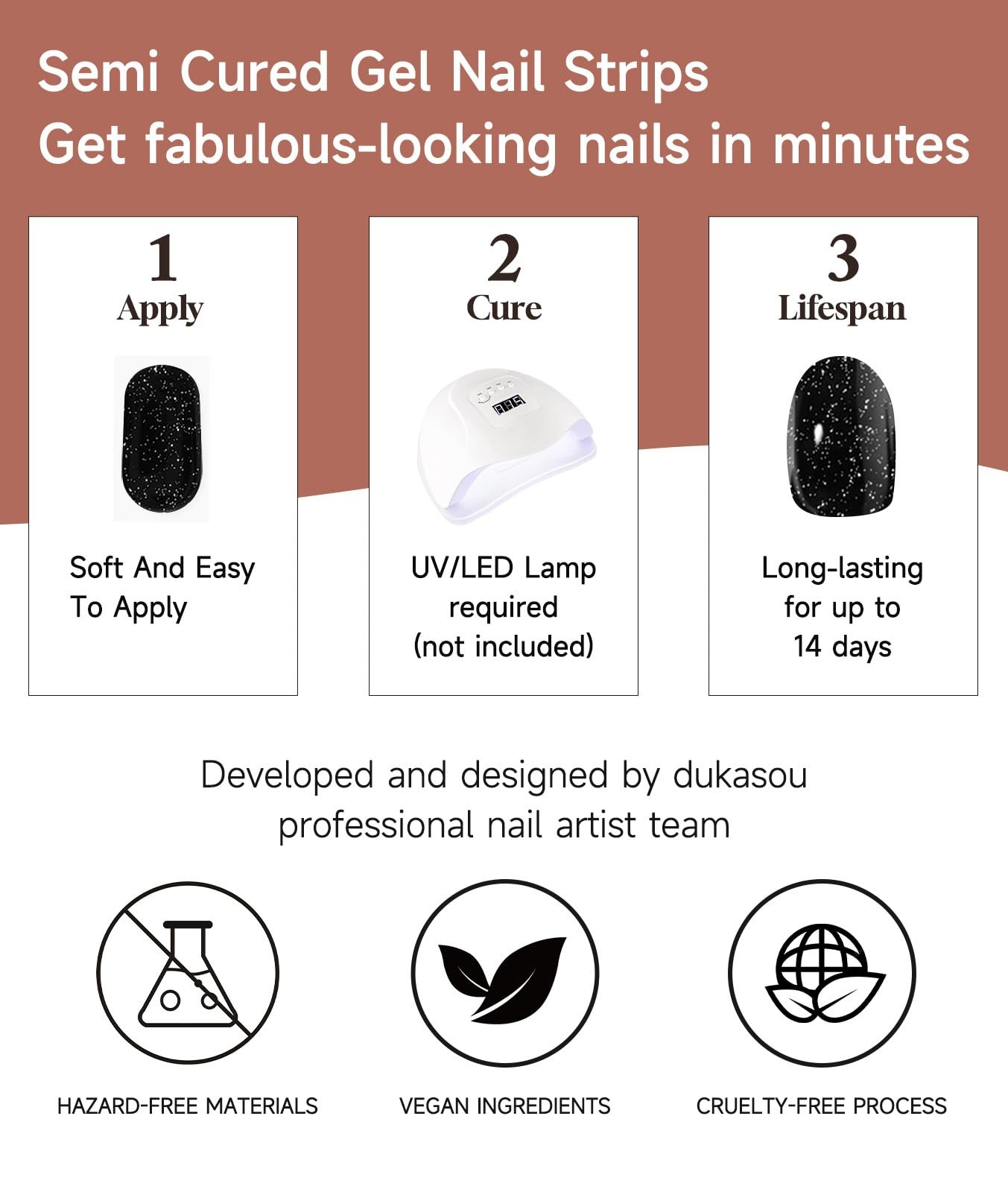 Semi Cured Gel Nail Strips, 28 Pcs UV Gel Nail Stickers, Long Lasting Gel Nail