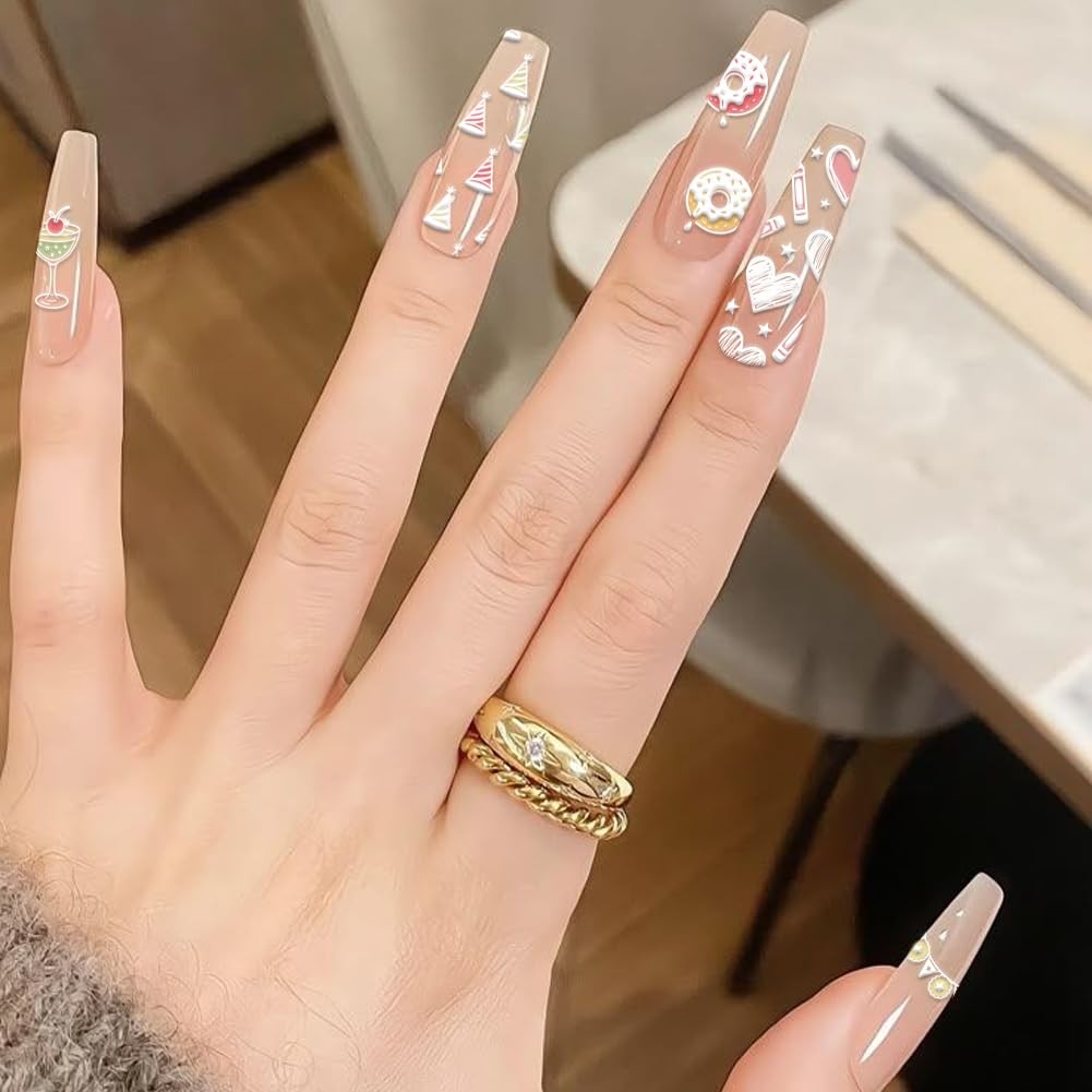 3pcs Birthday Party Nail Stamping Plate Cake Dessert Nail Art Templates Candl…