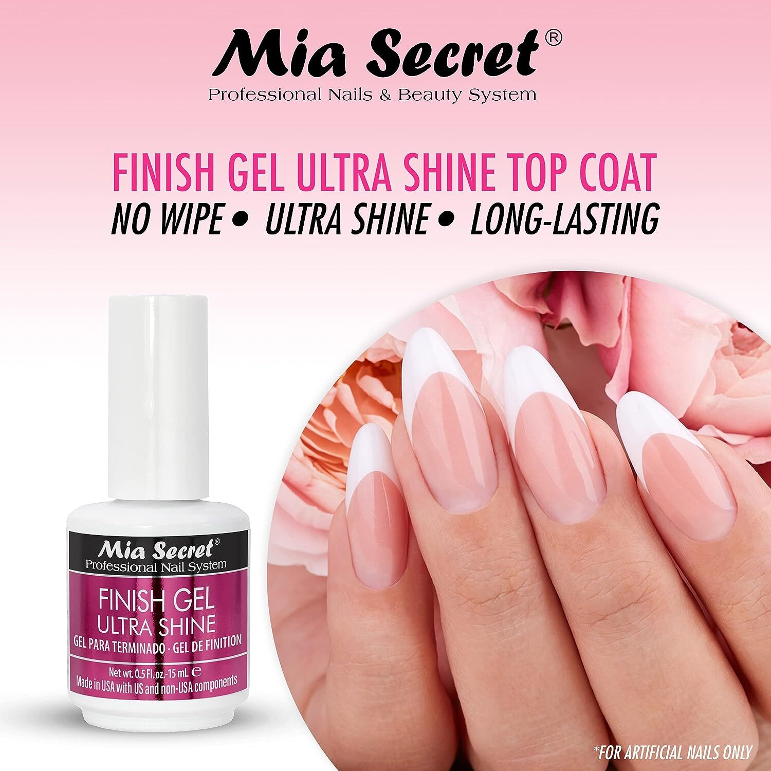Mia Secret UV Finish gel top coat for gel or acrylic 15 ml No wipe clear top gel
