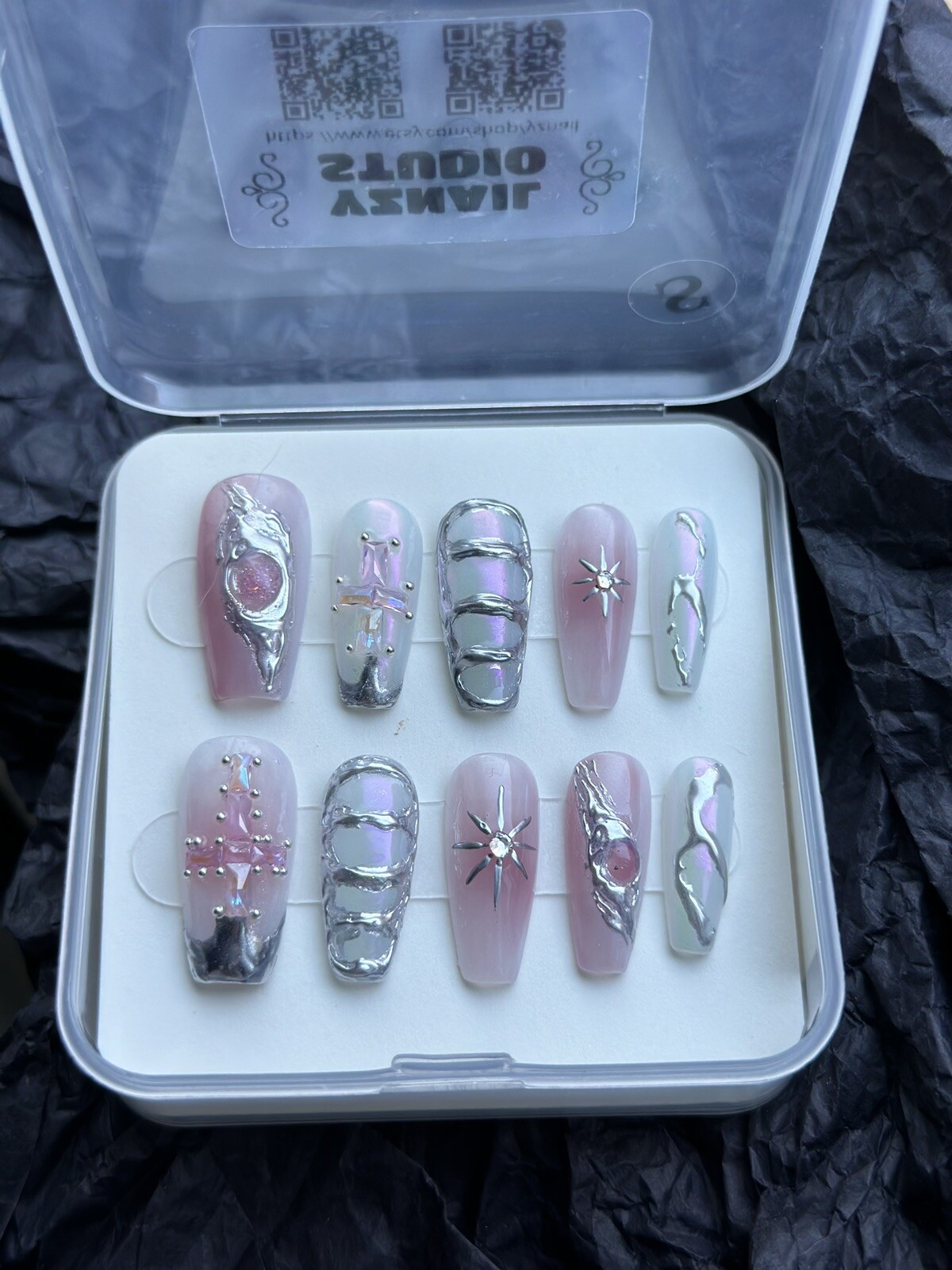 CUSTOM Handmade press on Gel nails long coffin Y2k Style Nails Set Size:S