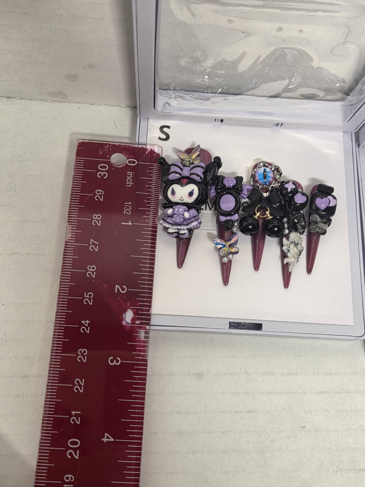 3D Sanrio Kuromi Almond Shaped Stiletto Press On Nail Set Sz Sm