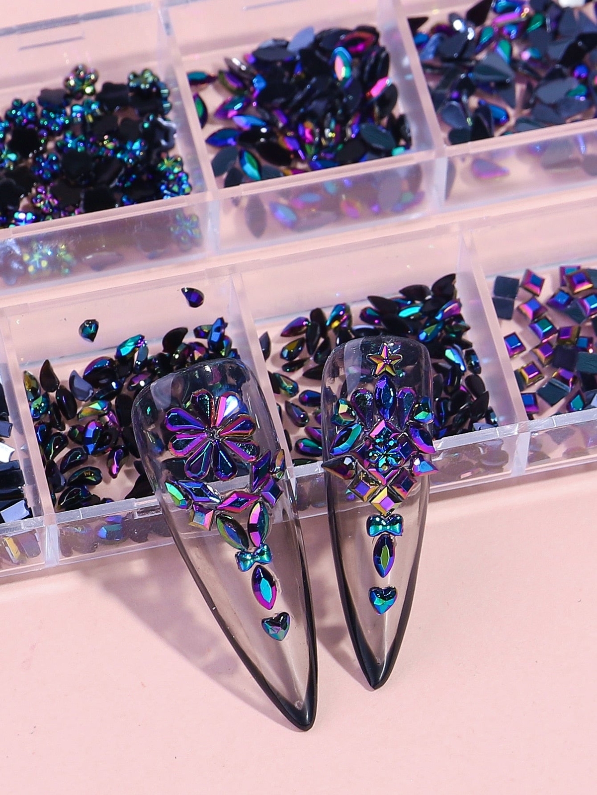 12 Grids Diy Nail Art Decorations Glass Rhinestones Irregular Shapes