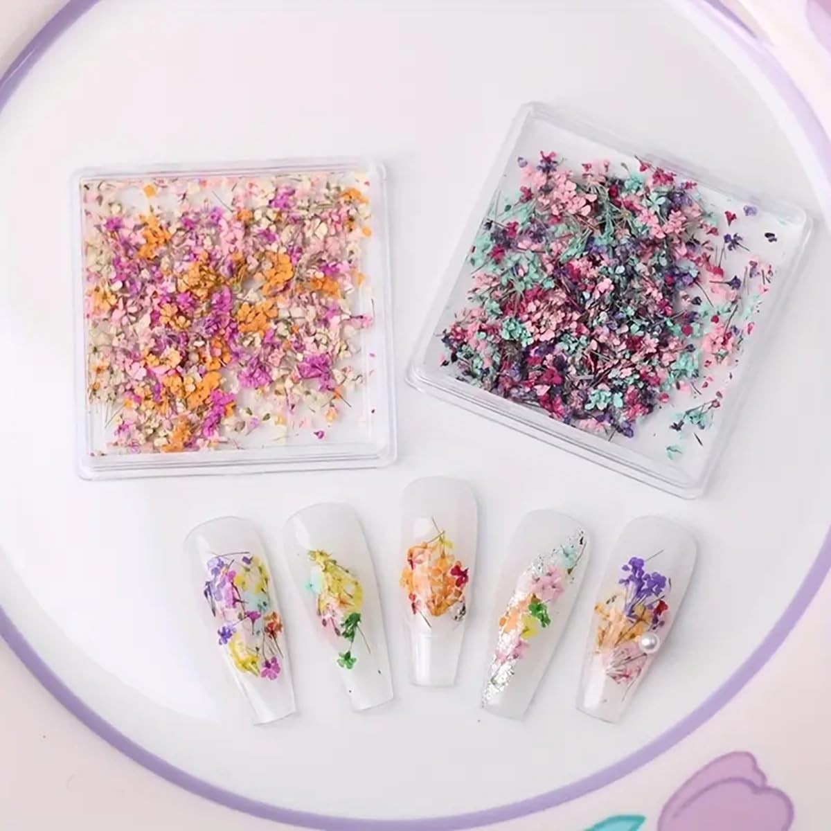 3D Dried Flowers for Nails, Spring Flower Nail Art Stickers 1Box Style-04