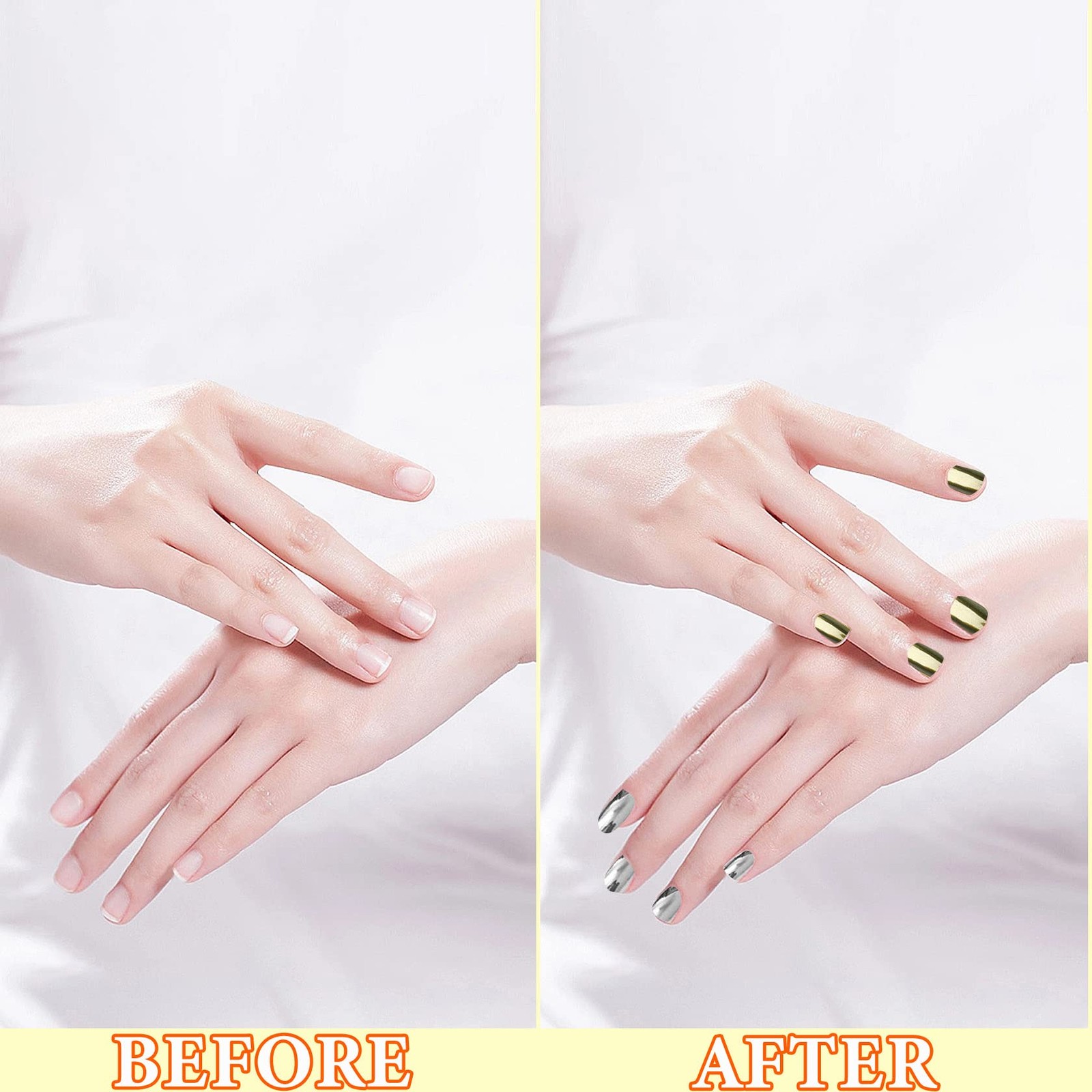 Gold & Silver Chrome Nail – Holographic Metallic Art Glitter with Mirror Effe…