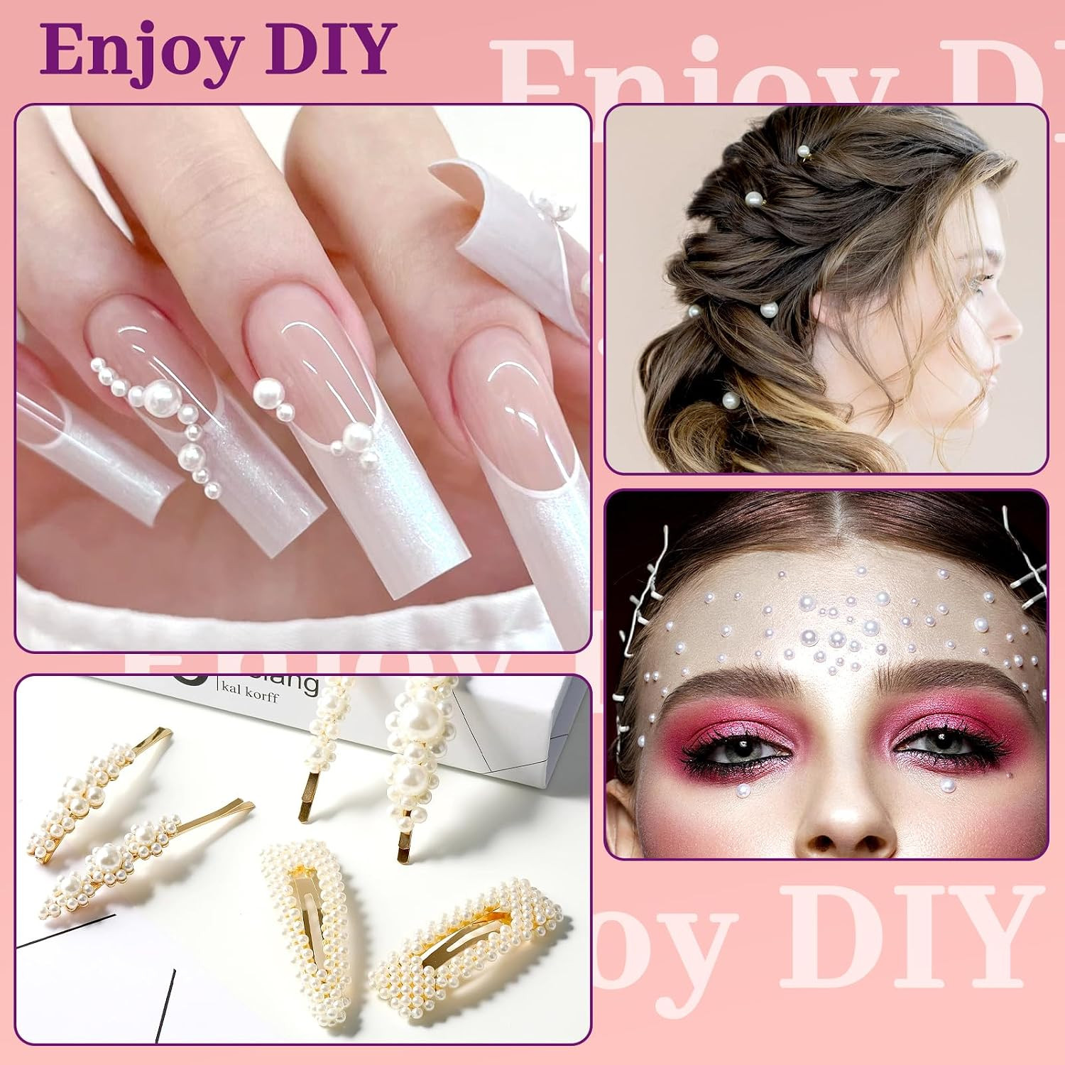 1600Pcs 4Mm White Half round Nail Pearls Kit for DIY Crafting | Flat Back Nail P