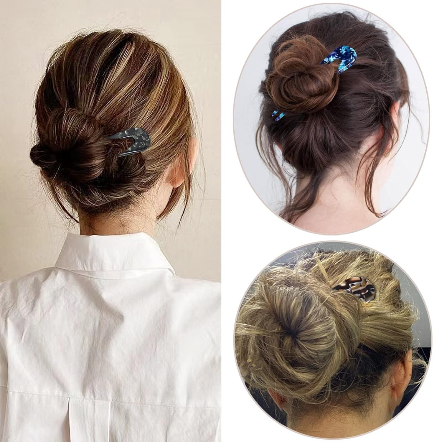 French Hair Forks Tortoise Shell U Shape Updo Pins Blue, Brown, Black