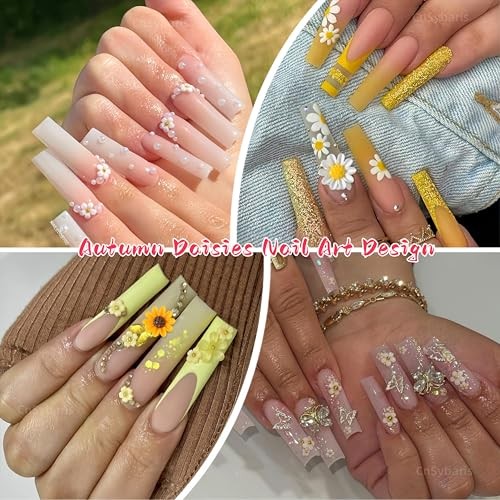 12 Grids Tiny Bee Nail Art Charms Resin Cartoon Daisy Flower Nail Gems yellow