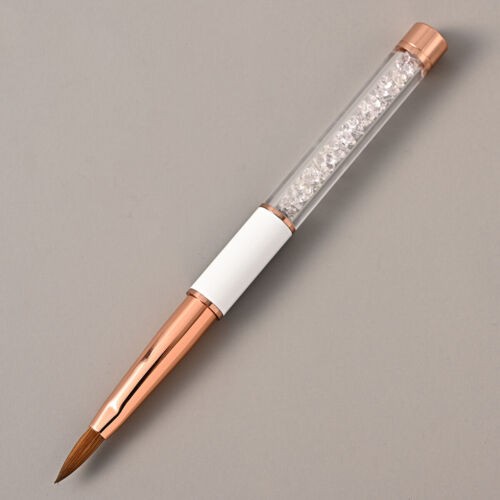 100% Kolinsky Acrylic Nail Brush With Cap White Crystal Handle Size 6-14 CRIMPED
