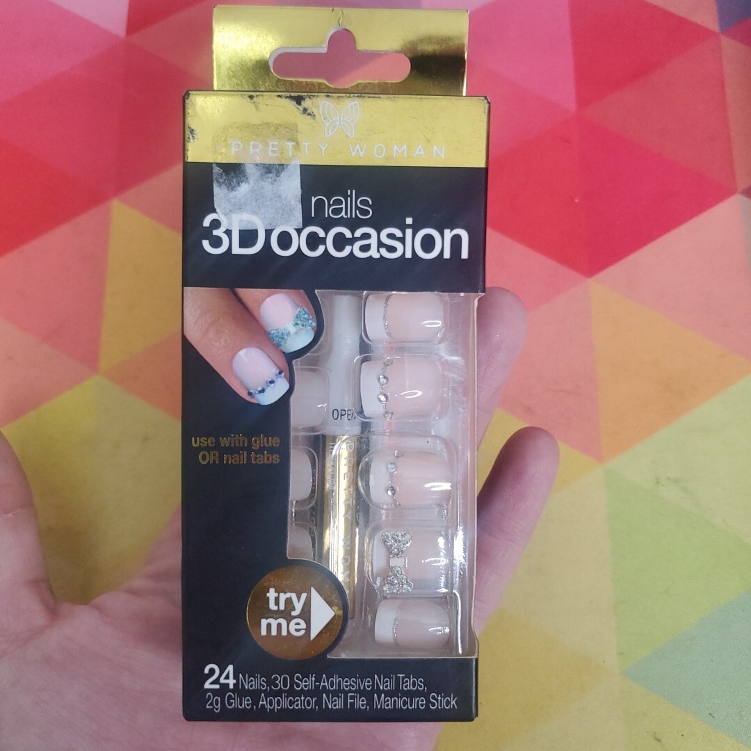 Pretty Woman 3D Occassion Nails ~ French Manicure W/Rhinestones (PW3D715) NEW!