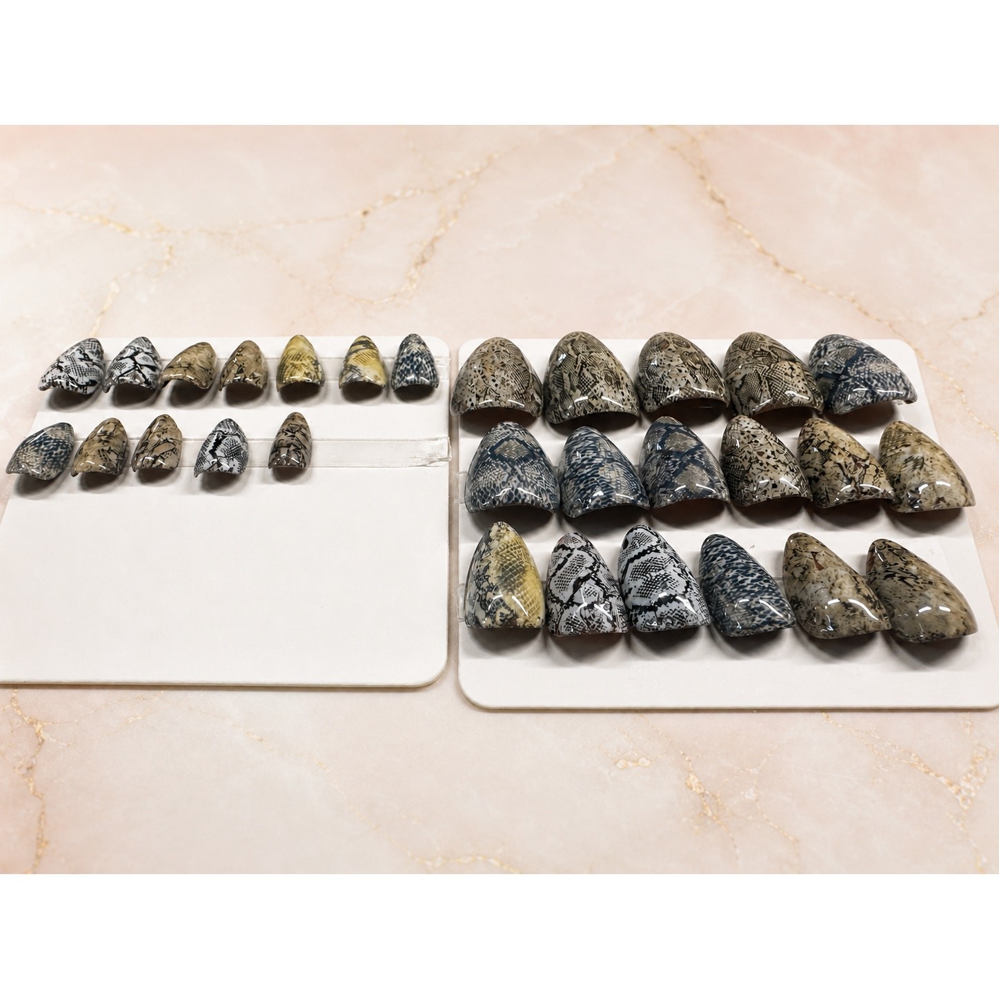 Handmade Snakeskin High Apex Almond Press On Nails 30 Piece Reusable Set