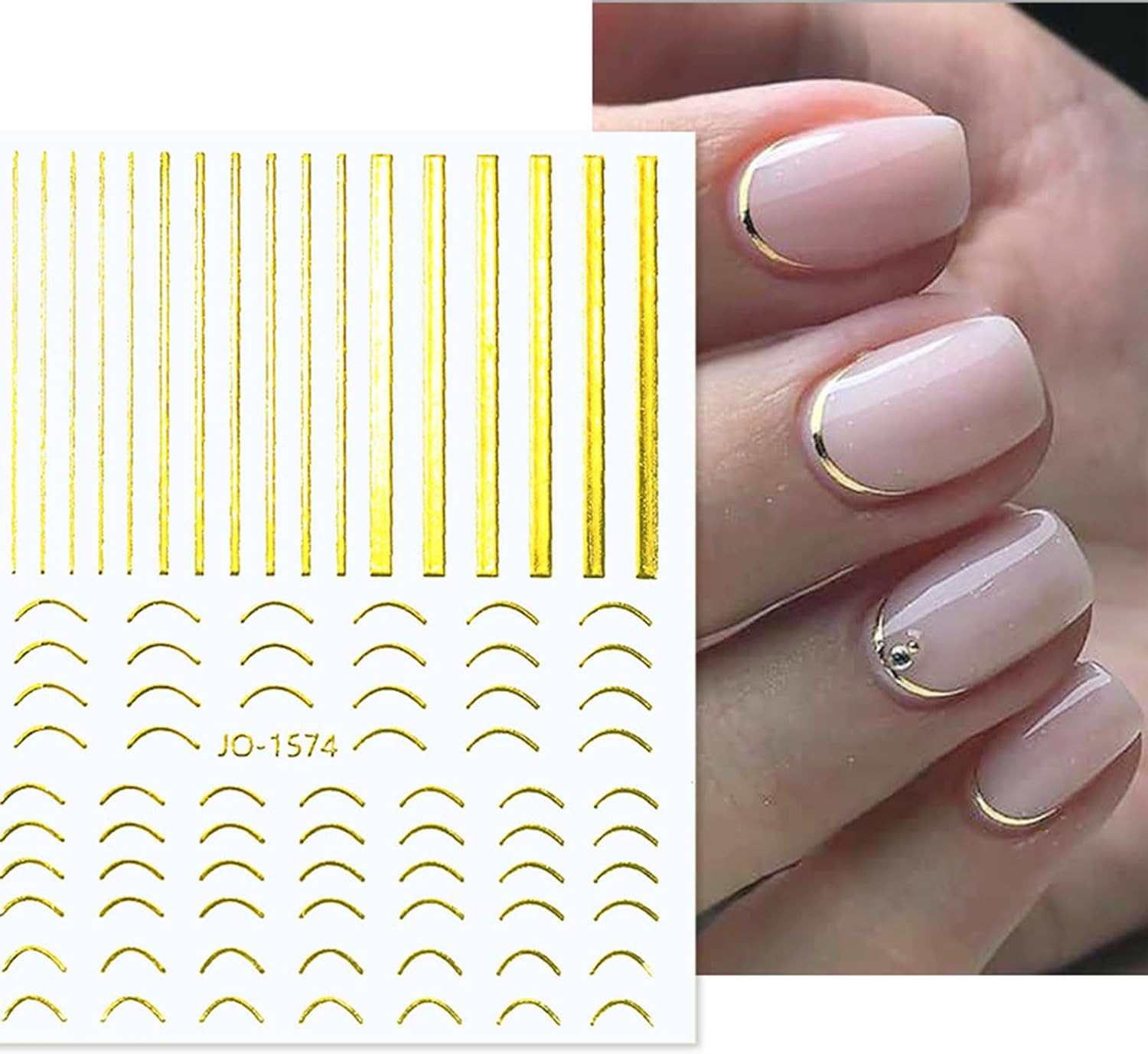 12 Sheets Gold Nail Stickers – 3D Self-Adhesive Metal Geometric Stripe Wave Nail