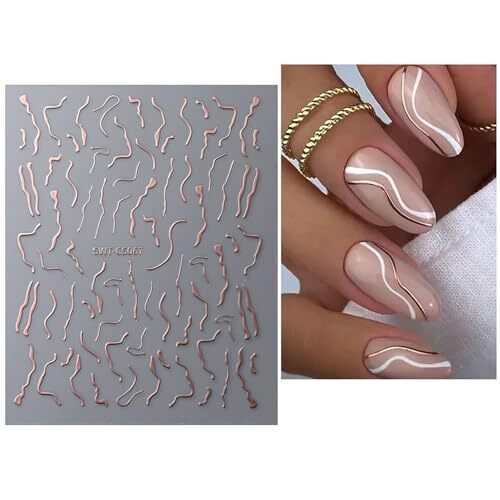 4 Sheet Line Nail Art Stickers Gold Sliver Irregular French lines Decals Lines