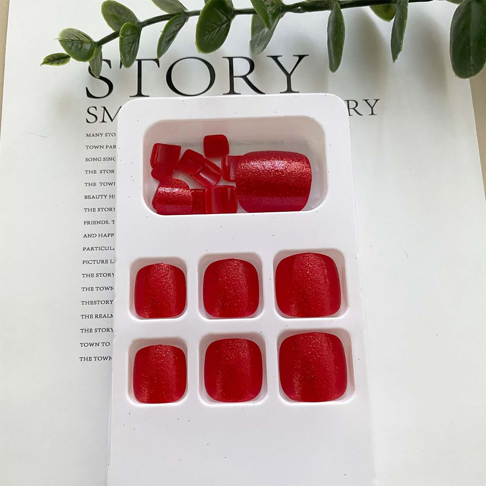 Red Press on Toenails Short Square Fake Toe 1 Fl Oz (Pack of 24), Type 8
