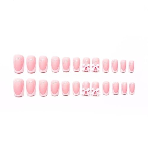 48Pcs White French Tip Press on Nails with Bow 1 Fl Oz (Pack of 48) Style-23