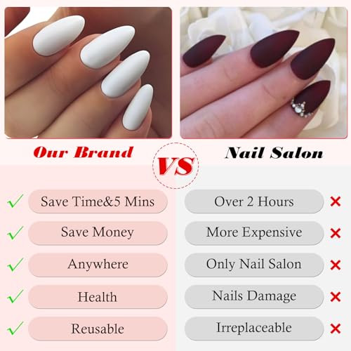 240pc Short Almond White Press on Nails Colored Fake Nail Tips Full Snow White