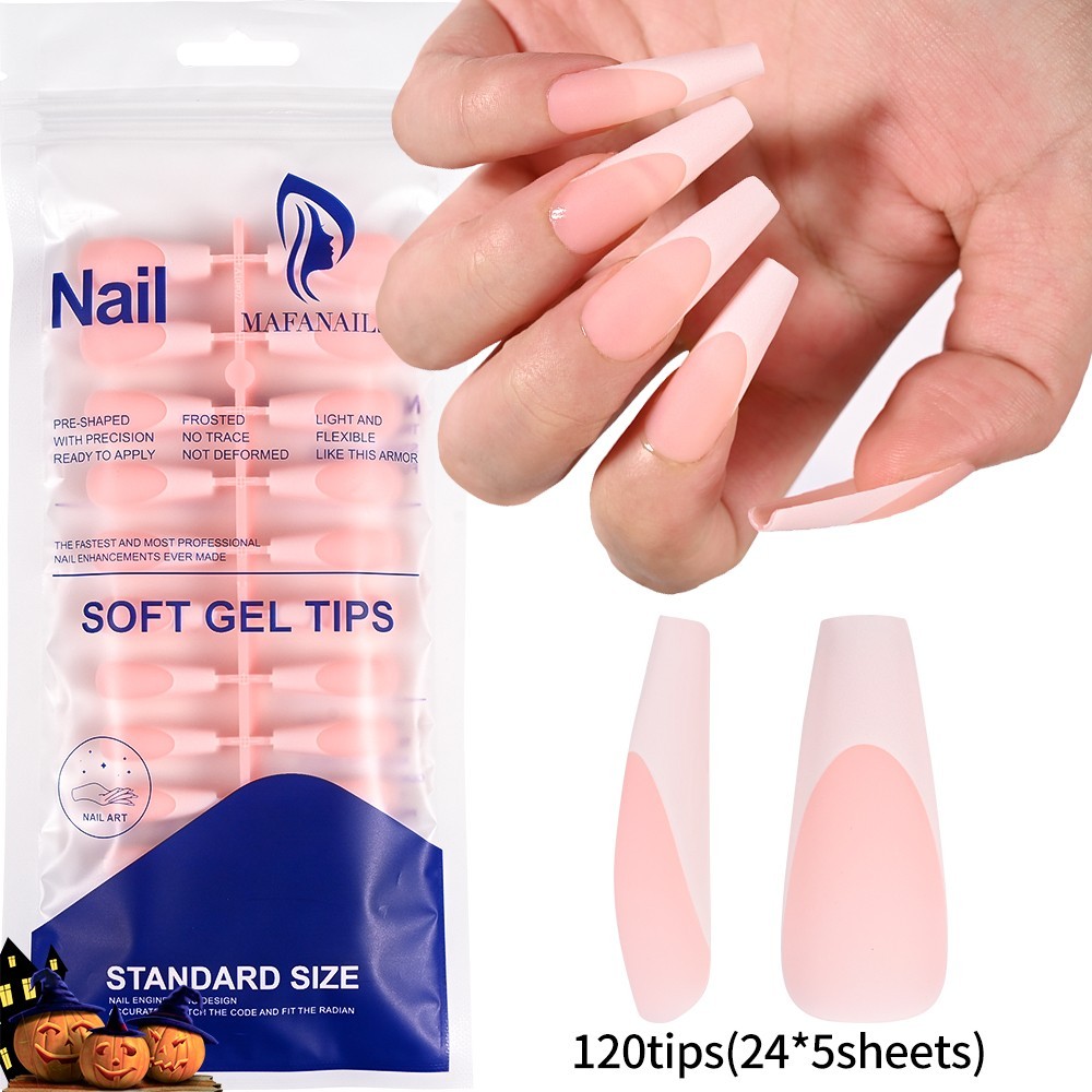 120Pcs Pink Ombre Medium Coffin Press On Nails Glossy Acrylic False Nail Tips