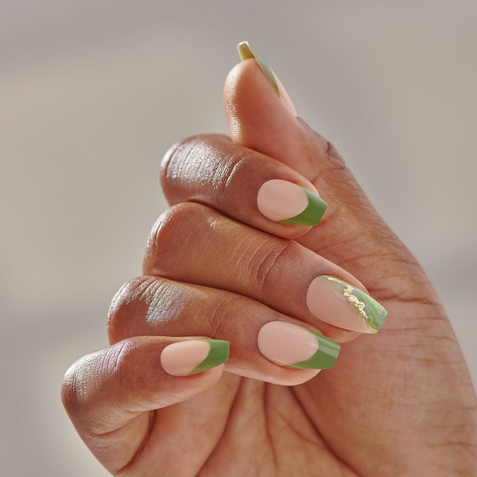 Kiss Impress No Glue Mani Press On Nails, Design, Medium, Neutral/green