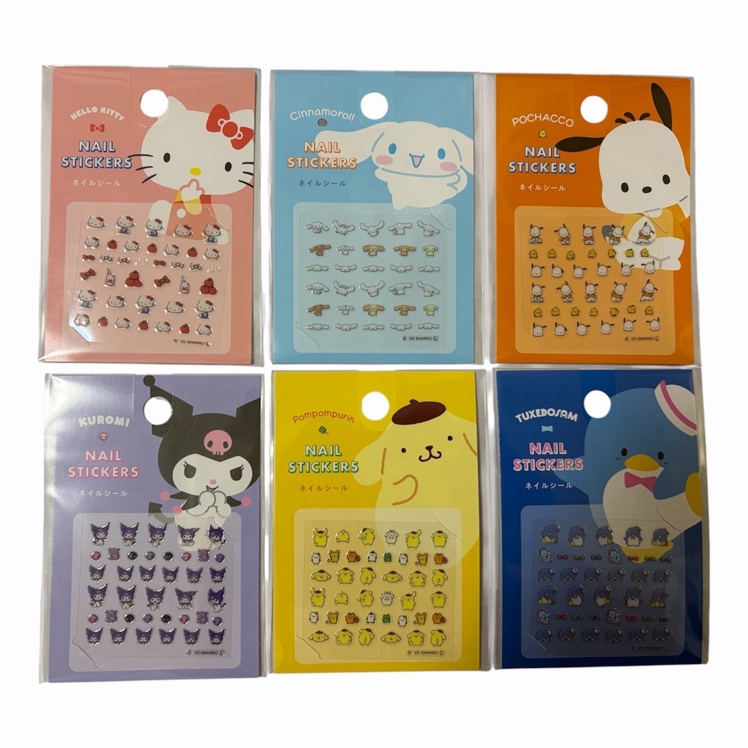 Sanrio Nail Stickers 6 Sheets Set Hello Kitty Kuromi Cinnamoroll Pochacco Pompom