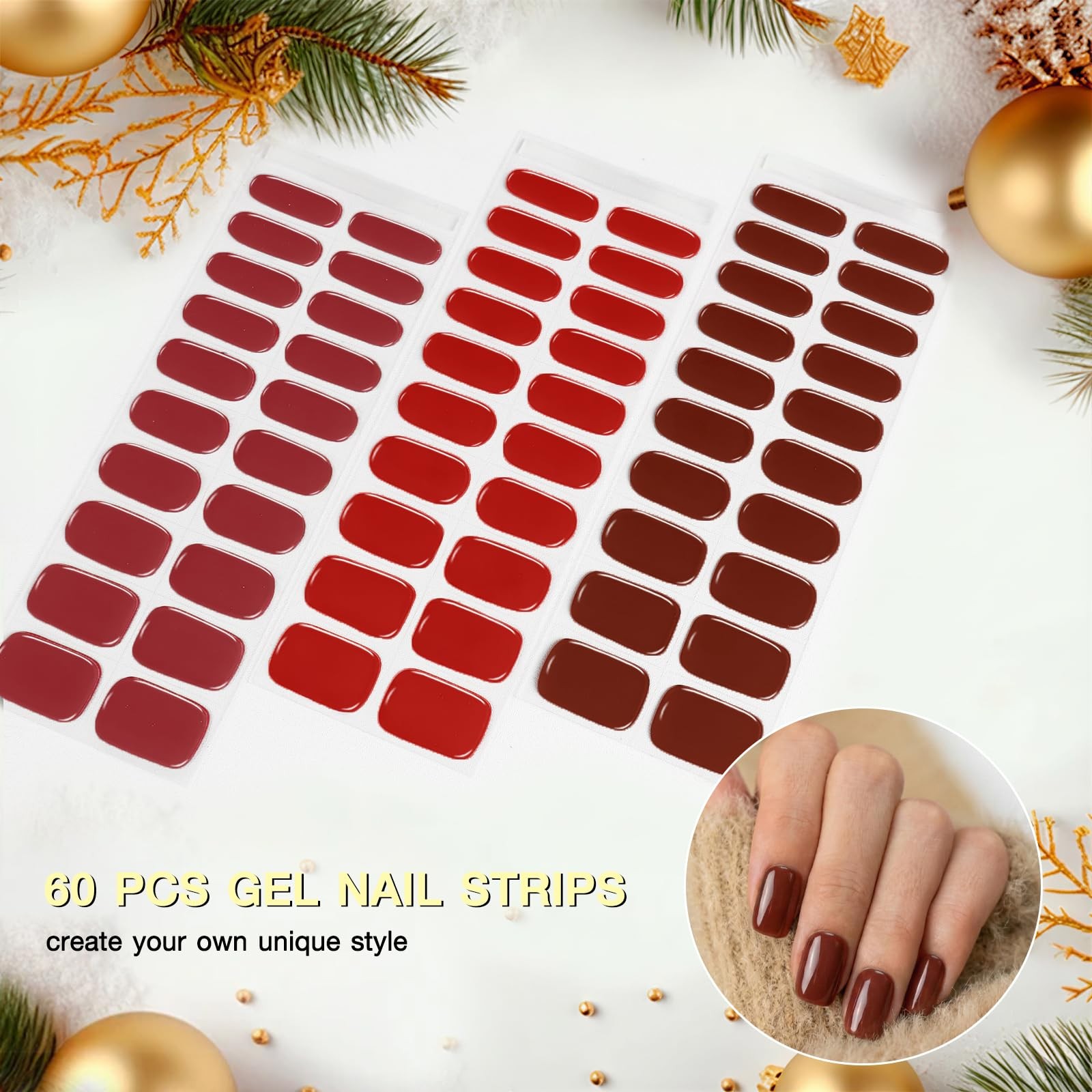 3pcs Semi Cured Gel Nail Strips Raspberry Red, UV Press On Gel Nail Stickers …