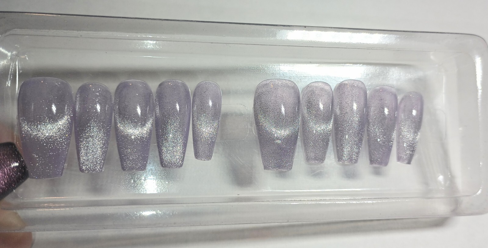 Purple Galaxy Cat Eye Press on Nails Handmade Fake Fingernails Gel Polish