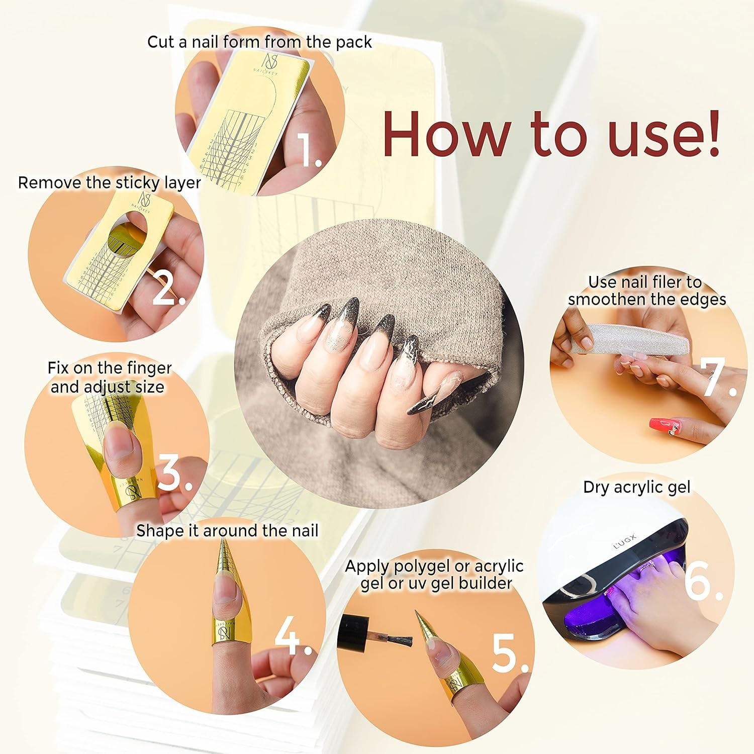 100 Pcs Glossy Gel Builder Nail Forms – Easy Self-Adhesive Solutions for All