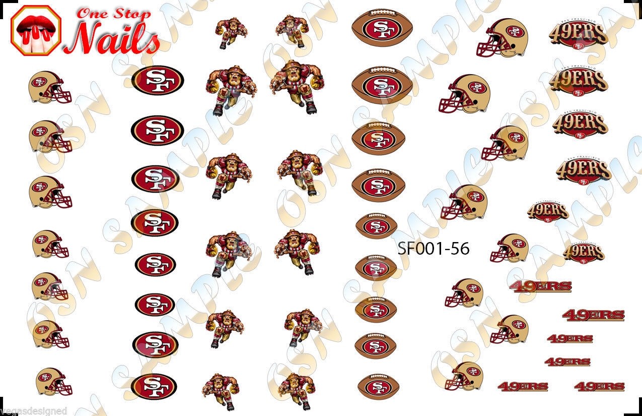 56pcs San Francisco 49ers Nail Art Decals Stickers Transfers. NFL SF001-56