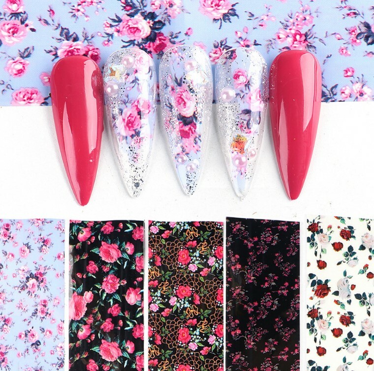 Valentine’s Day Love Rose Flower Nail Transfer Stickers Nail Foil 10pcs NS46