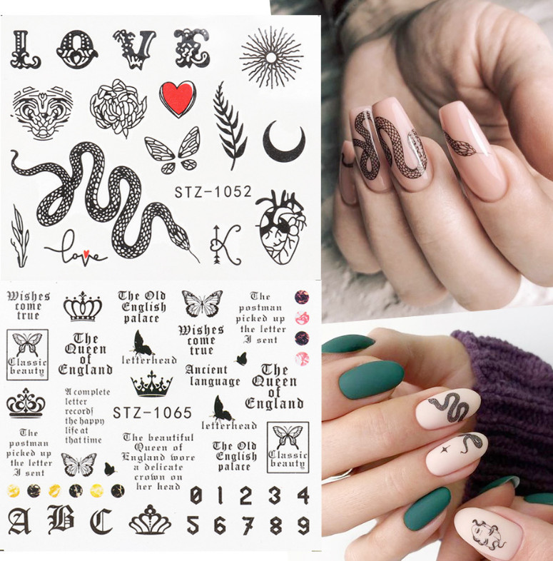 Nail Art Water Decals Transfers Dragon Mona Goth Gothic Zodiac Snakes Rose NS41