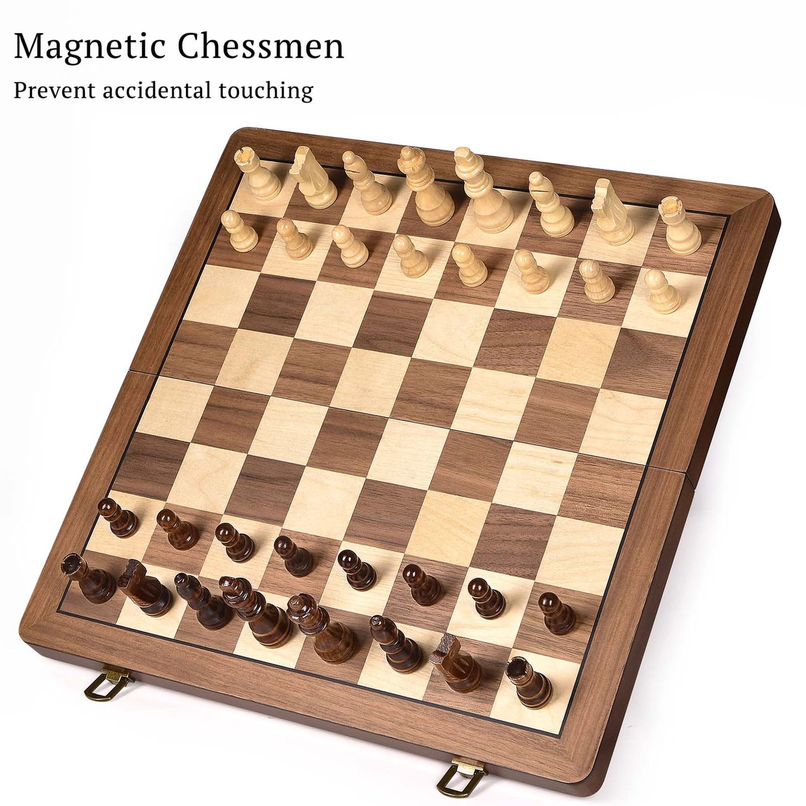 ELONGDI 15″ Wooden Chess Set with Magnetic 15.4 x x 0.95 inches, Walnut