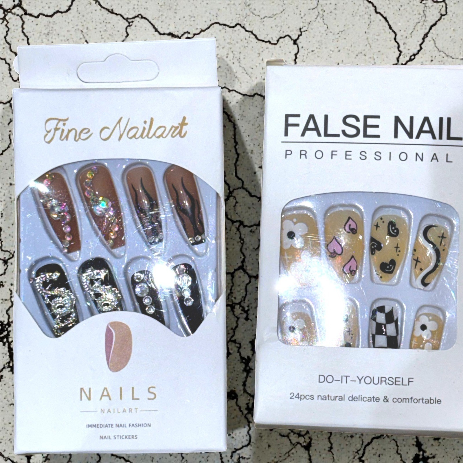 6 Sets Press On False Nails Bundle Y2K Gothic Dragon French Tip Floral Art