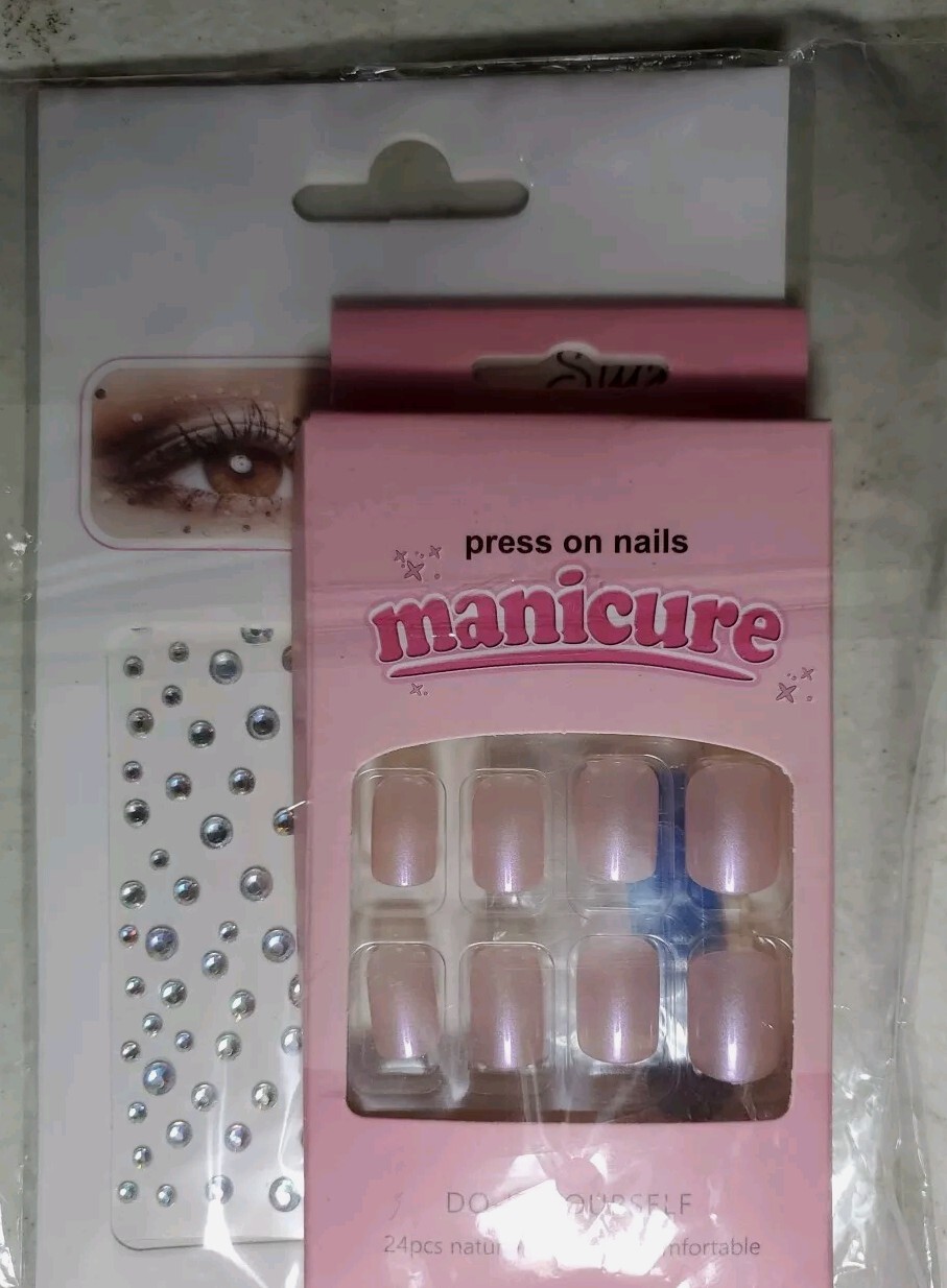 Press On Nails Medium -Light Pink Medium 1 Count (Pack of 24) +3DStickers.