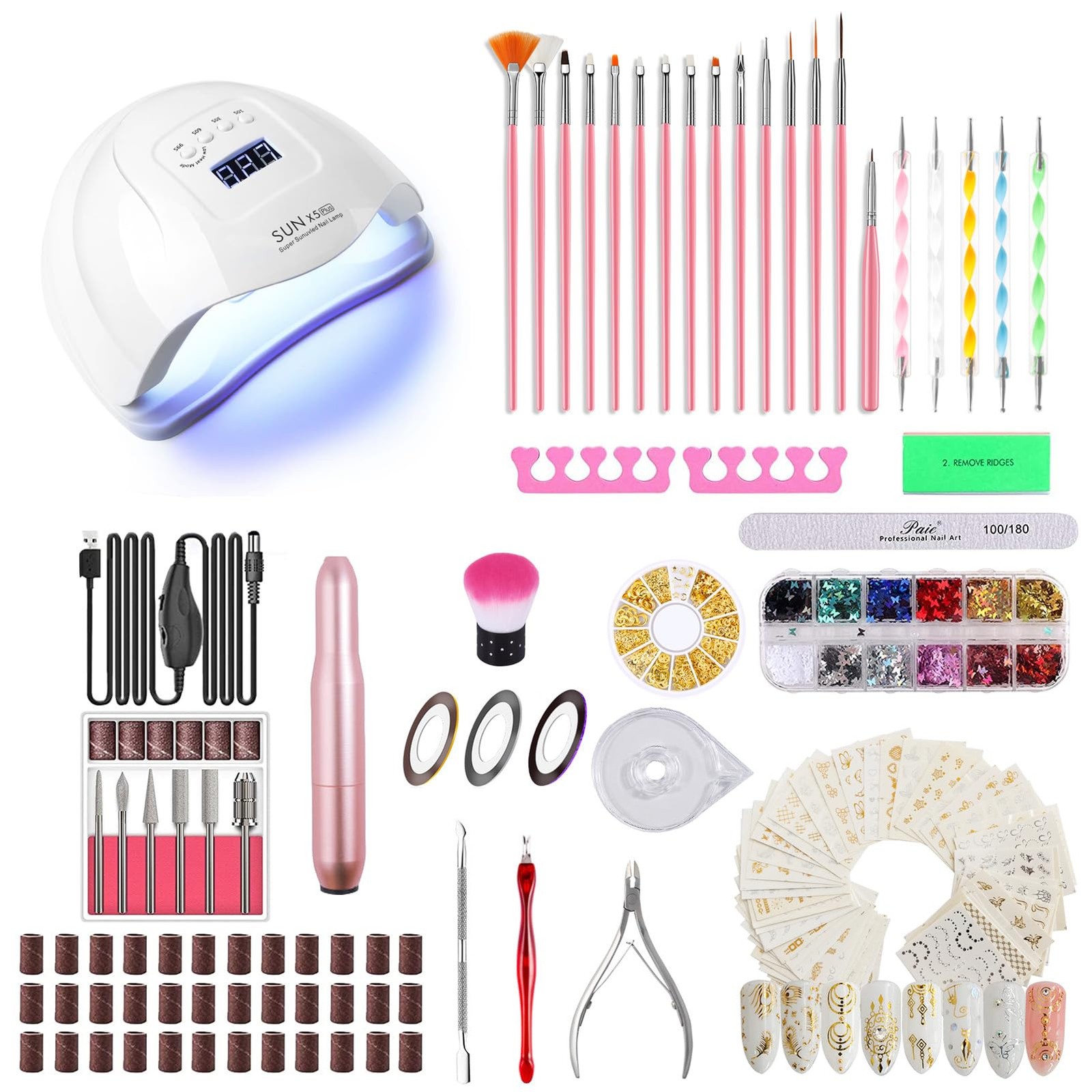 116 Pcs Portable Electric Nail Drill Kit With 120W UV LED Lamp Manicure Pedicure