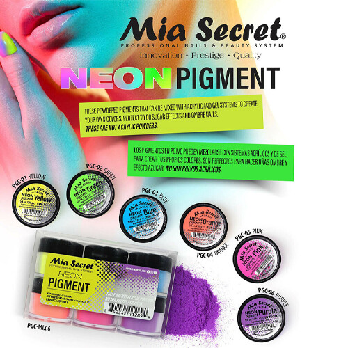 Mia Secret NEON PIGMENT Nail Art System Acrylic Powder 6 Colors Set