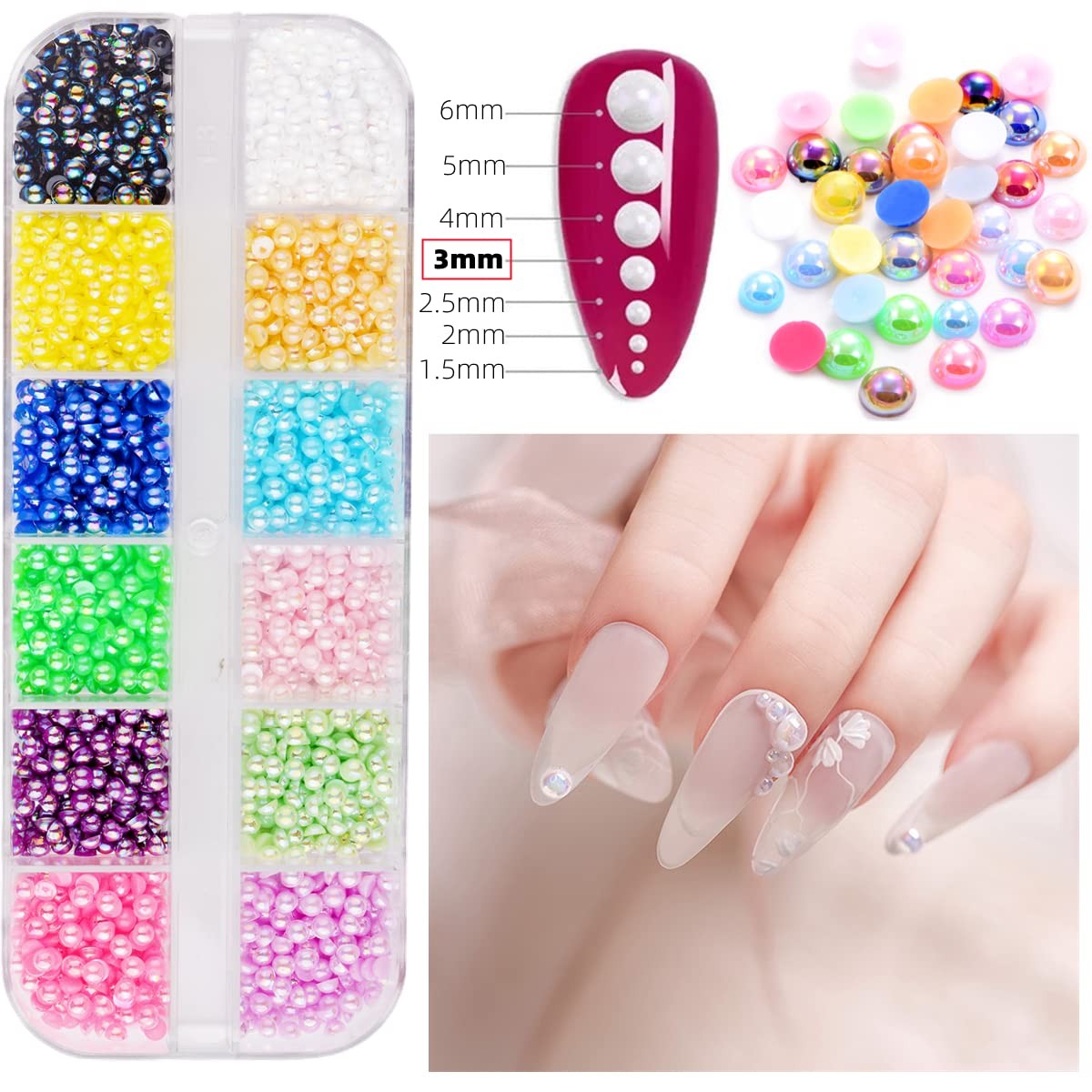 5 Boxes 9000pcs Sparkling Crystal Nail Rhinestones Pearls Kit, Flatback Multi…