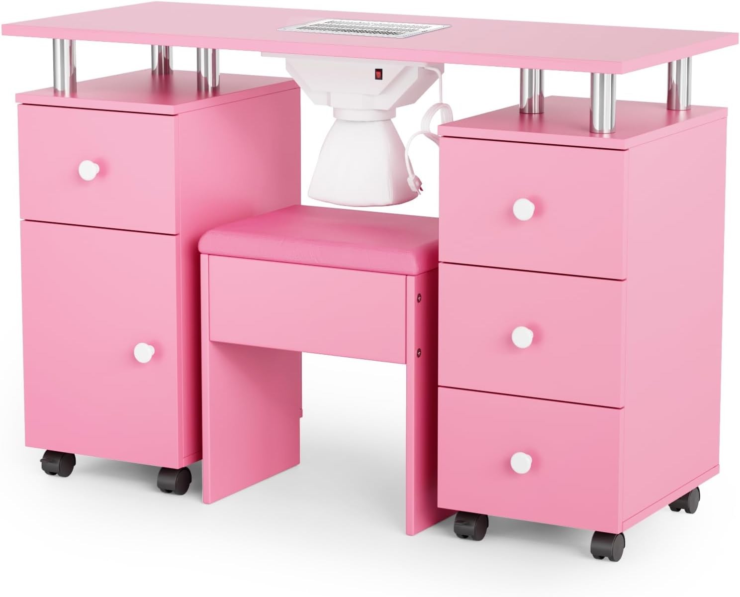 Nail Desk and Chair Set, Manicure Table with Stool, Dust Collector for Beauty