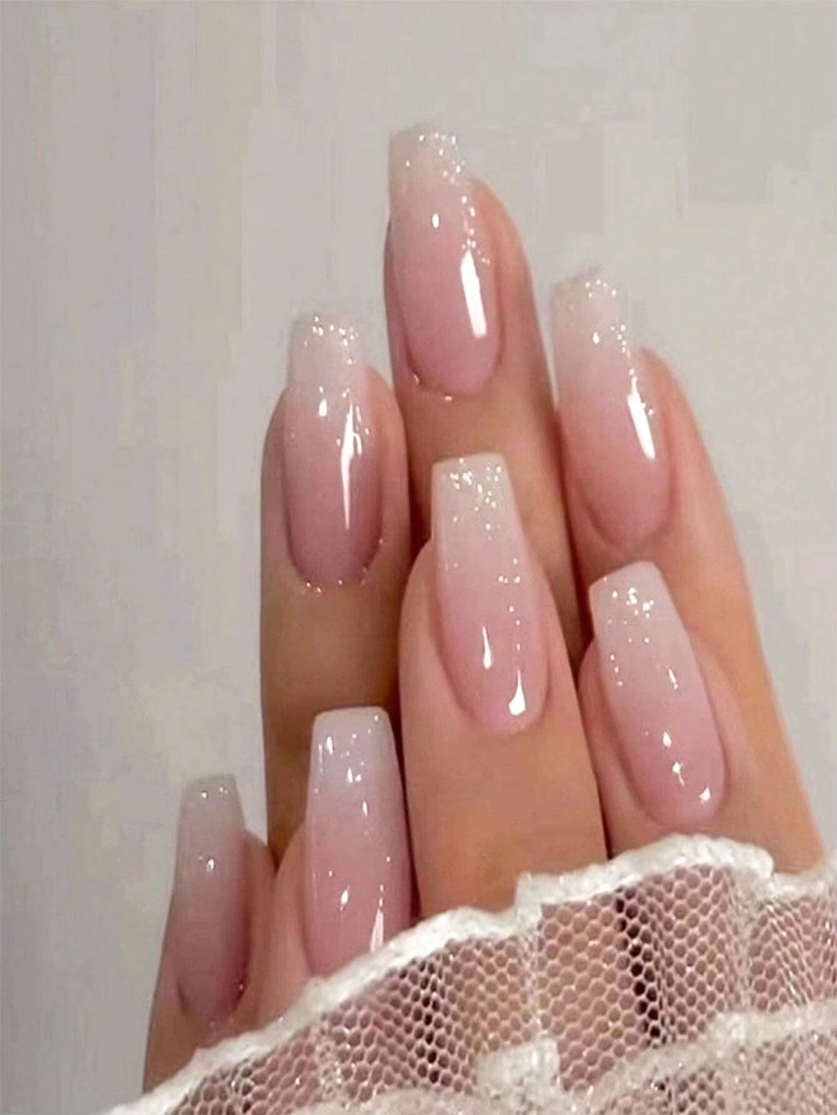 24pcs Glossy Pink Press-On Nails – Medium Square Full Cover Fake Nails
