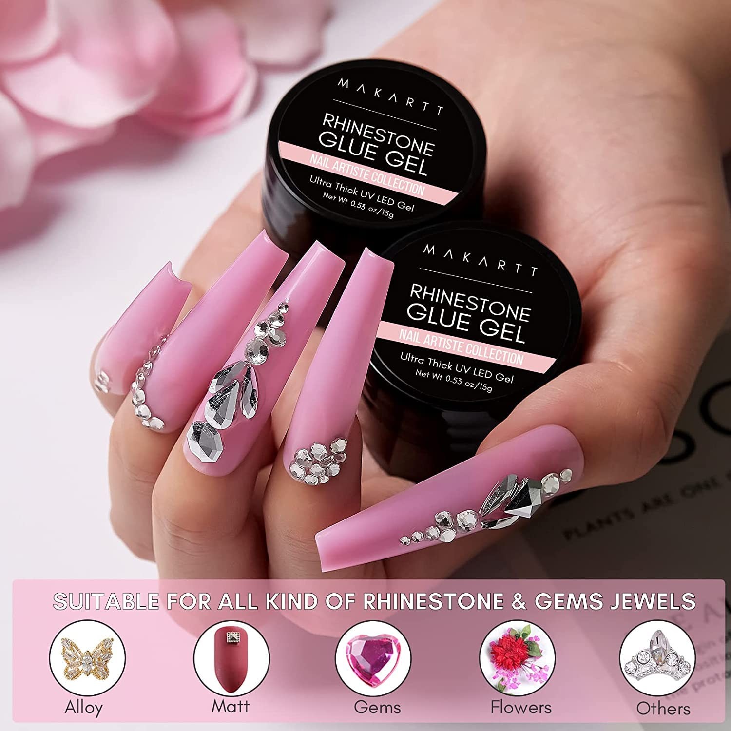 Makartt Nail Rhinestone Glue A-For All Rhinestones with Brush Pen, Clear