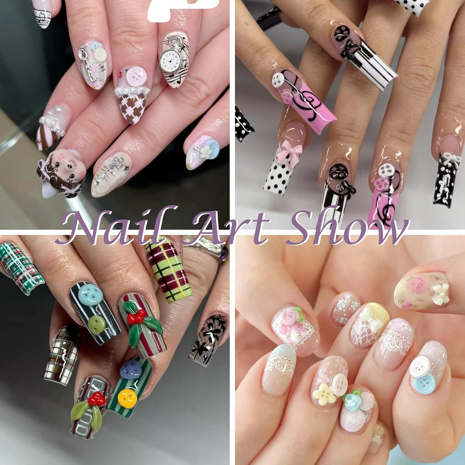 4Pcs Button Silicone Nail Art Molds, 3D Multiple Shapes Embossed Button Nail Cha