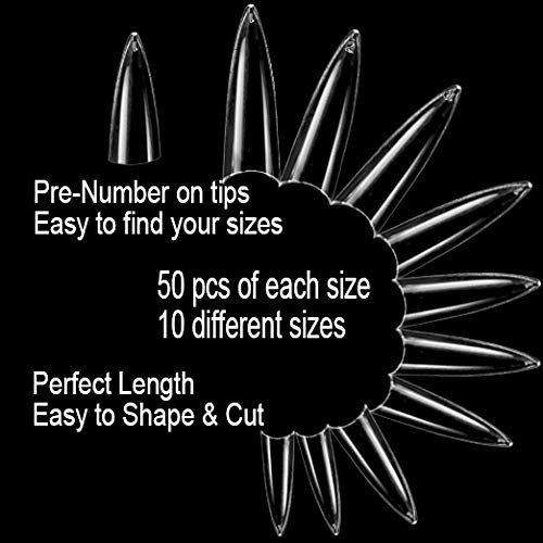 BeYou Clear Long Stiletto 500 Professional Nail Tips 28512 for Nail Salons