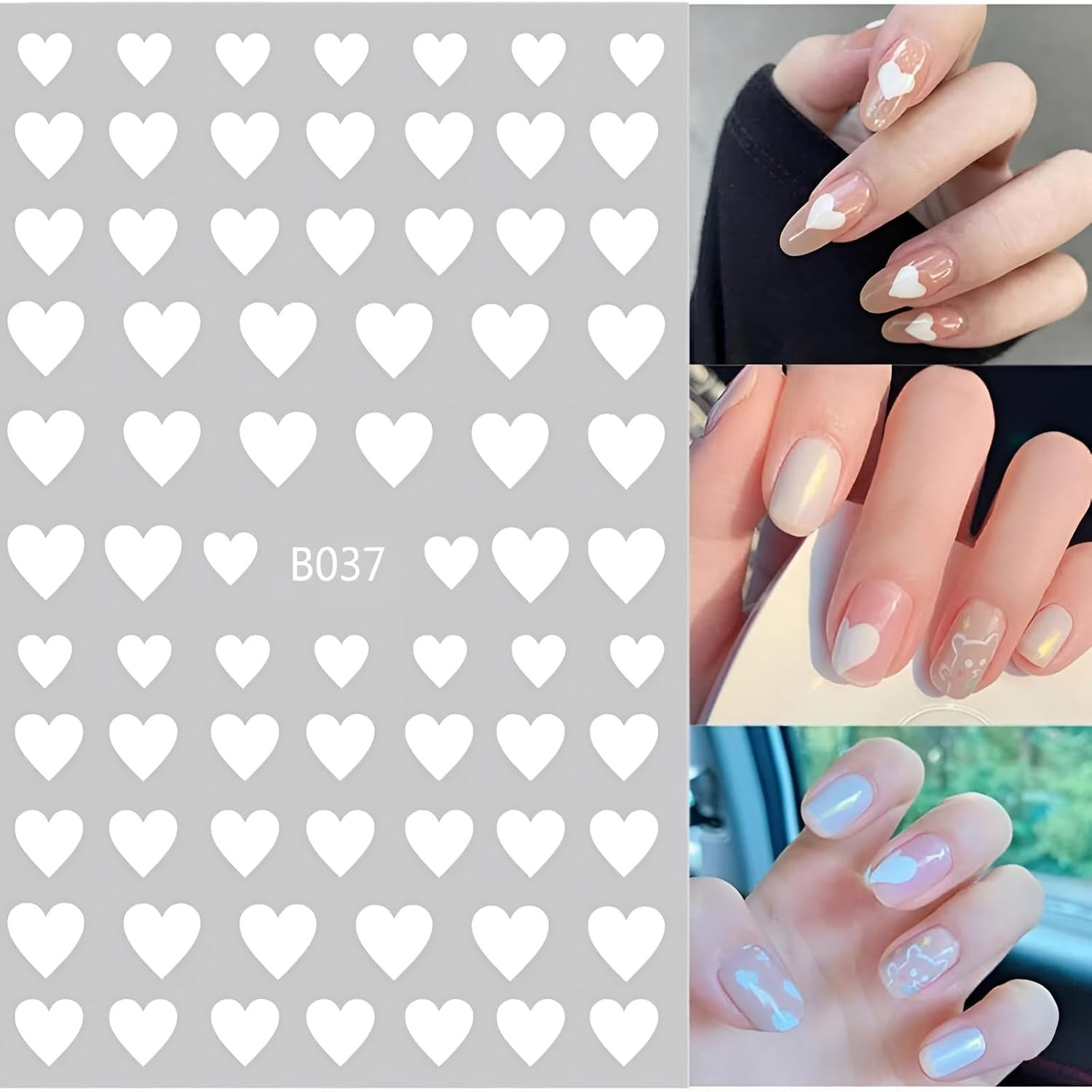 8 Sheets Valentine’S Day Nail Art Stickers Heart Nail Supplies 3D Self-Adhesive
