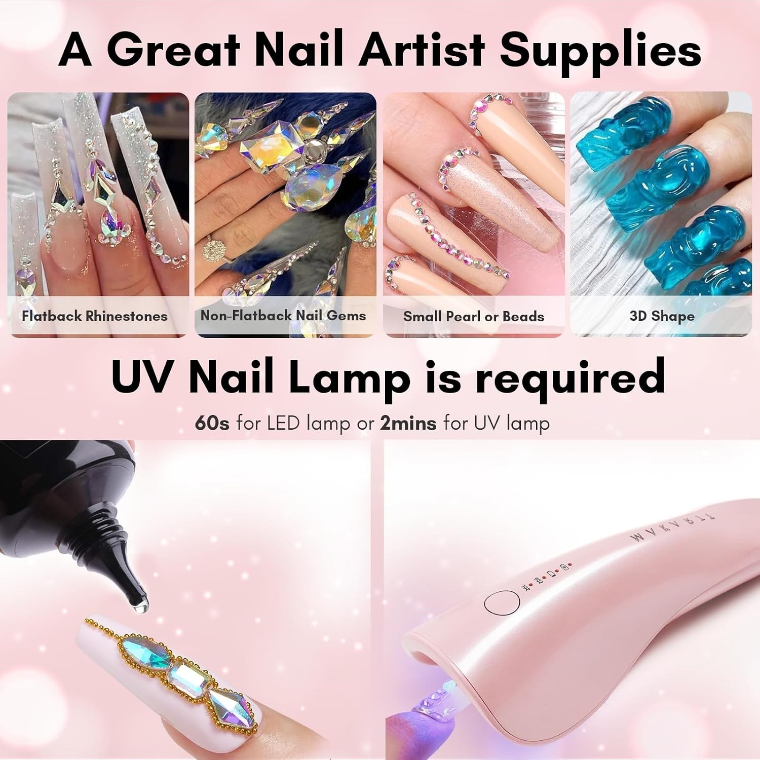 Nail Rhinestone Glue for Nails- 60ML Super Strong Gel Glue for Rhinestones, 3…