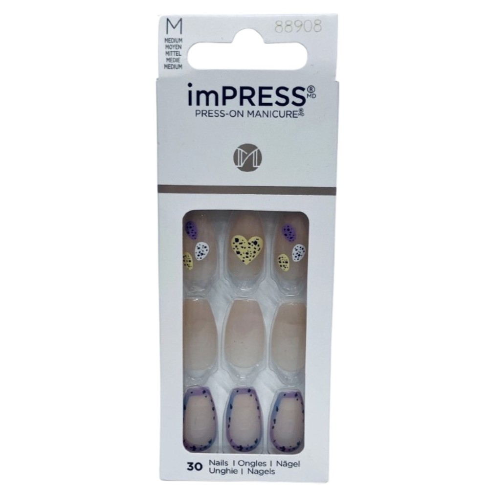 KISS imPRESS No Glue Mani 30 Pcs Press On Nails, Heart Design, Medium Size