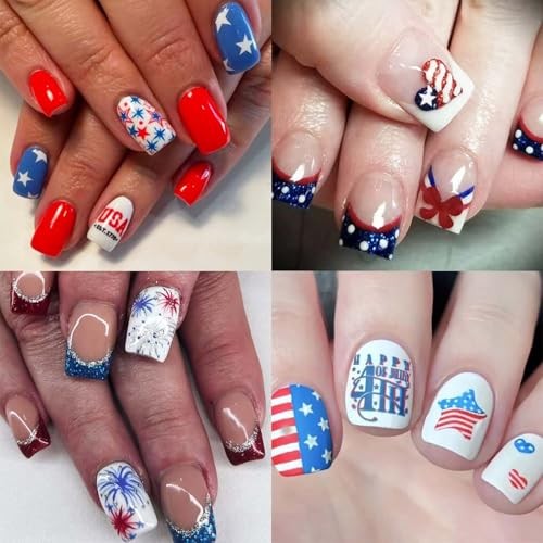 Red Blue C03 Nail Stickers – 4th of July Nail Decals – 3D – Red, Blue