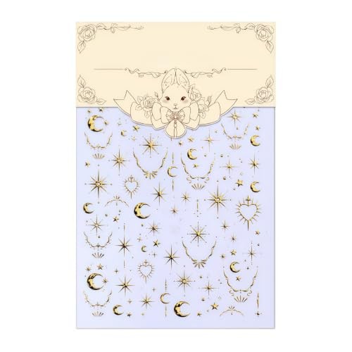 Gold Moon Star Nail Stickers 5D Embossed Celestial Nail Star Nail Decals