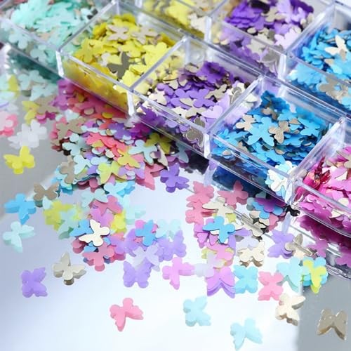 2 Boxes 12 Grids Flowers & Butterfly Nail Art Glitter Sequins Colorful Floral