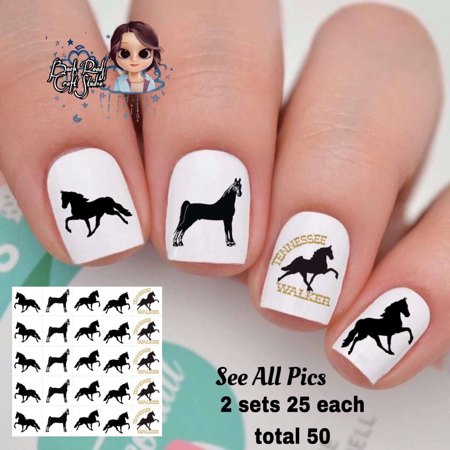 Tennessee Walker Walking Horse Waterslide Nail Art Decals Set Of 50 Instruction
